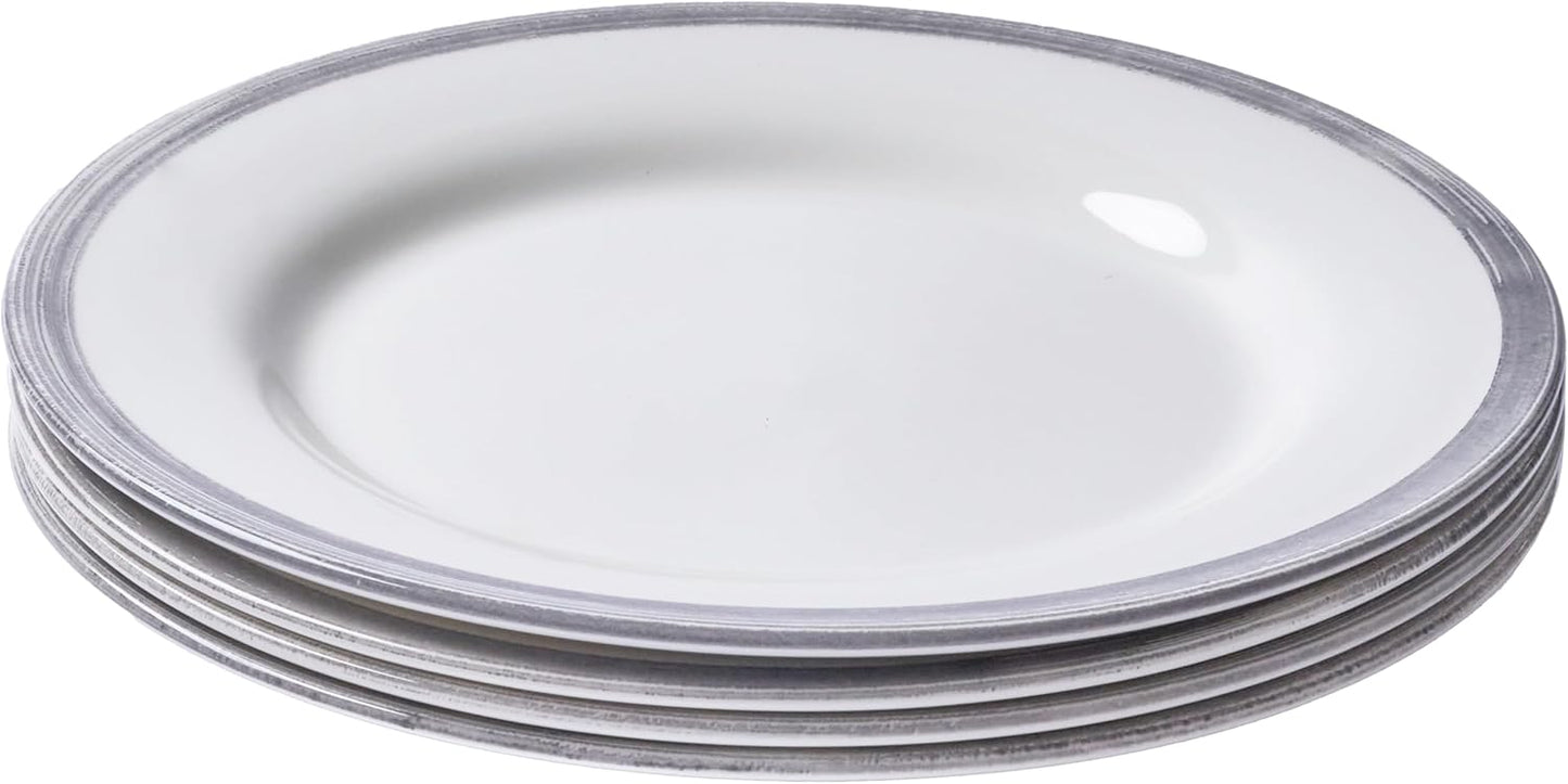 Portmeirion Potter's Brushstroke 10.5" Dinner Plate (Set of 4) - Handcrafted Earthenware Plates with Accent Rim, Microwave & Dishwasher Safe - Ideal Tableware for Modern & Traditional Dining (Grey)