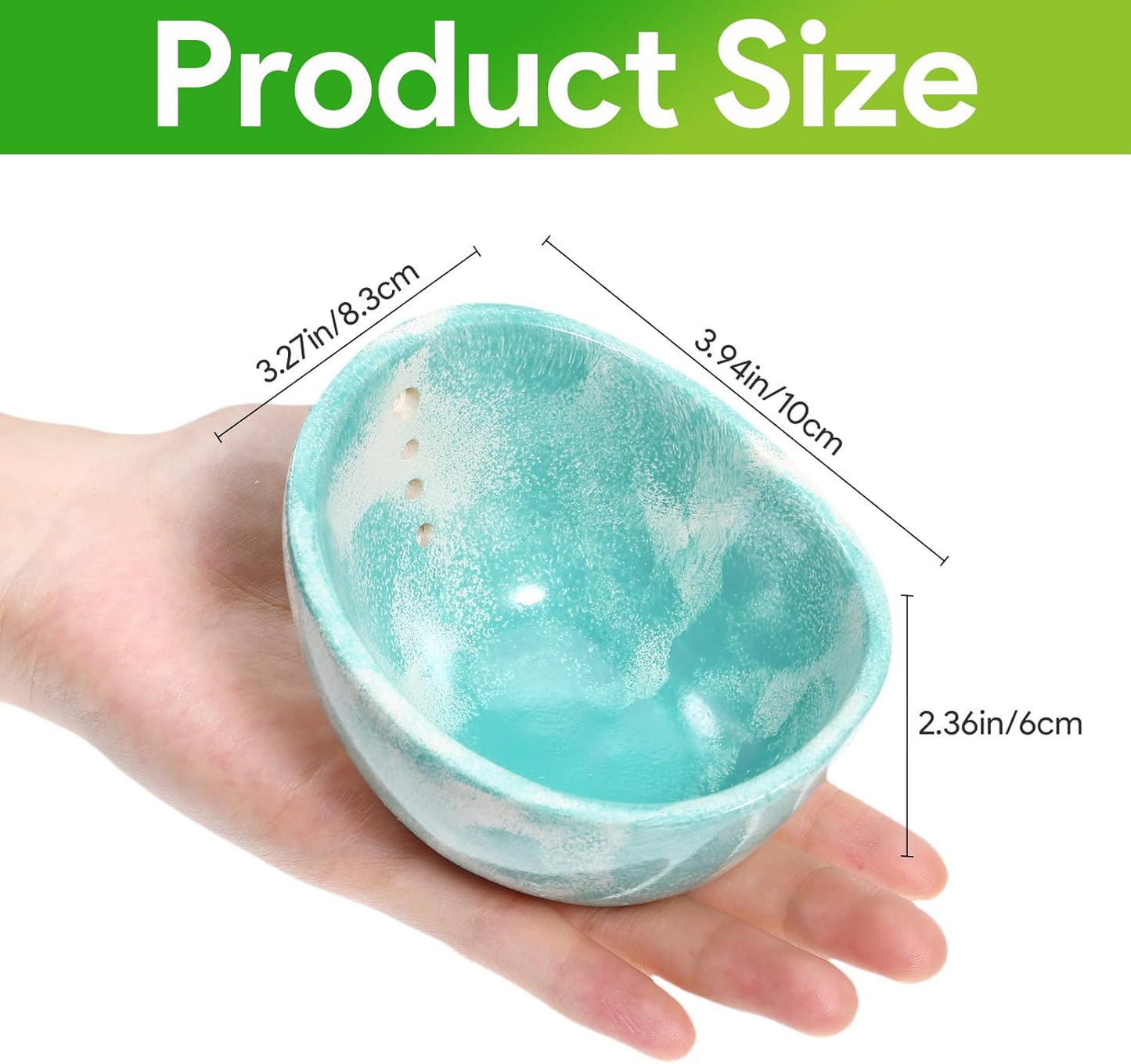 Herb Stripper, Herb Stripper Bowl, Small Ceramic Bowls, Handmade Different Round Hole Sizes Efficient Kitchen Tool for Separating Leaves and Stems,Salads & Cooking (Blue)