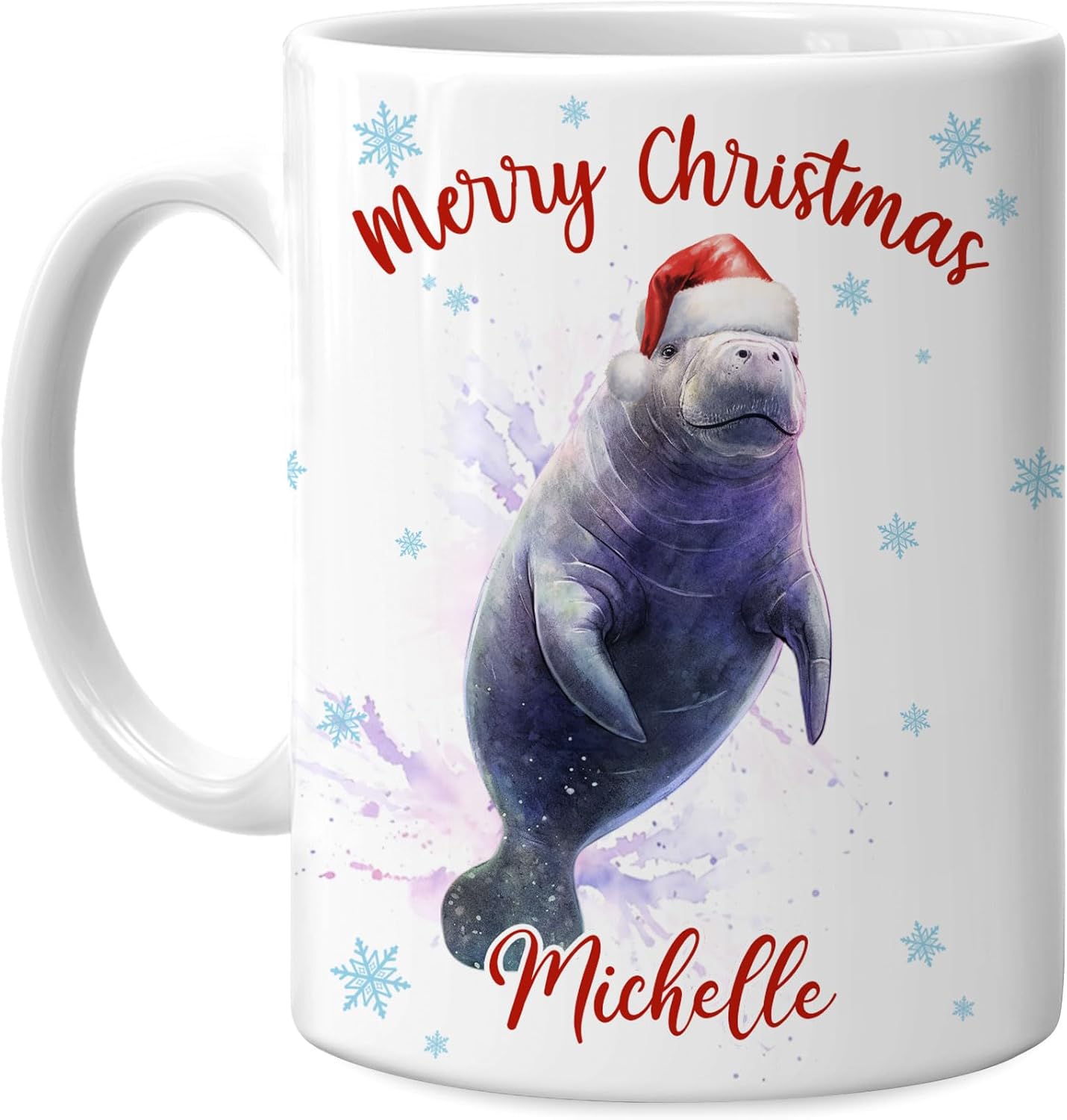 Hyturtle Personalized Gifts Manatee Lover - Merry Christmas Customized Name Ceramic Coffee Mug Cup 11oz - Cute Sea Animal Lovers Gifts For Women, Girl kids Family On Birthday, Christmas