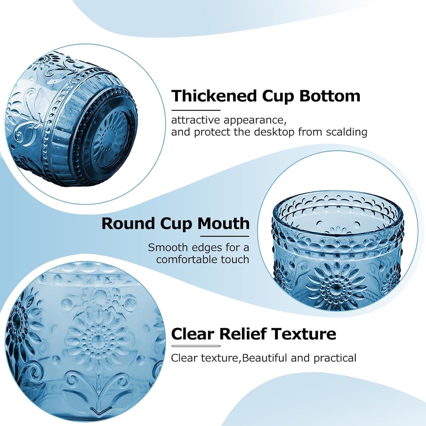 Glass Cups, Vintage Glassware Drinking Glass Set of 4, 12oz Colored Glassware with Sunflower Design, Embossed Floral Decorative Glasses Drinking Set for Cocktail, Wine, Vintage Drinking Glasses