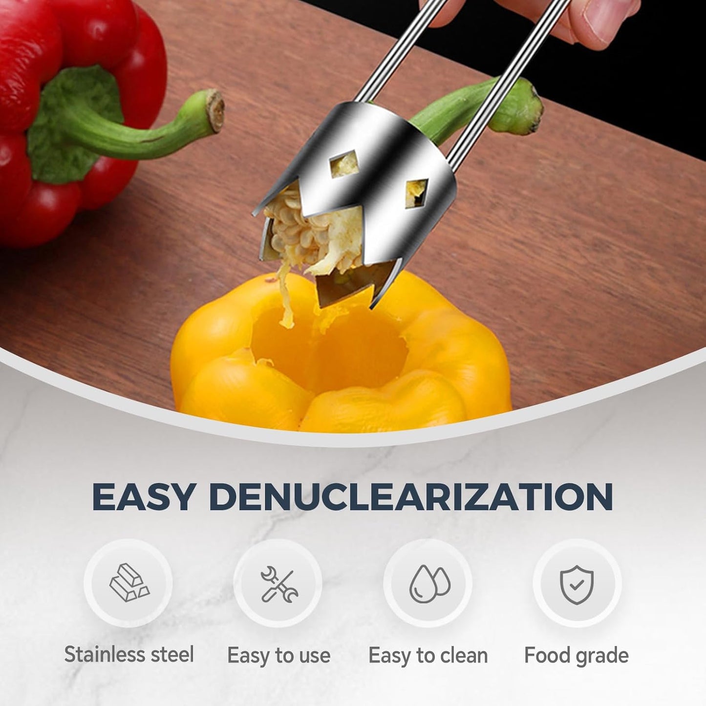 Red Bell Pepper Seed Corer, Stainless Steel Fruit & Vegetable Corer Tool, 1 PCS