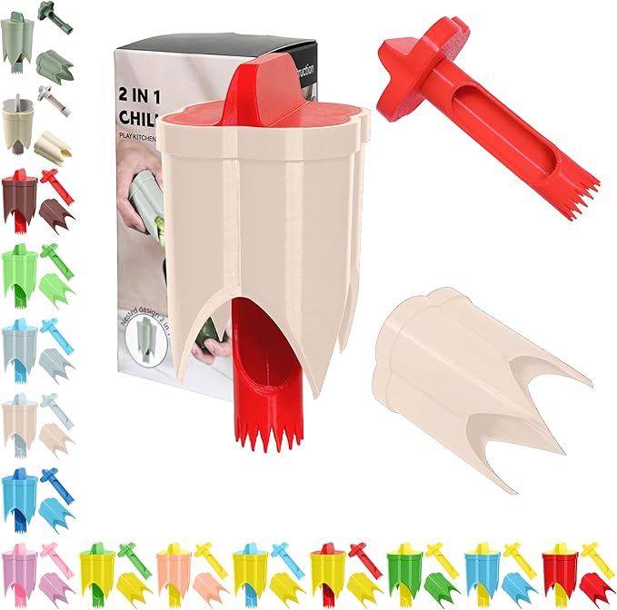 Pepper Corer, 2 in 1 Red Bell Pepper Seed Corer Remover Tool, Fruit & Vegetable Corers Quick Cave Tools for Jalapeno Cutter Deseeder, Red-S