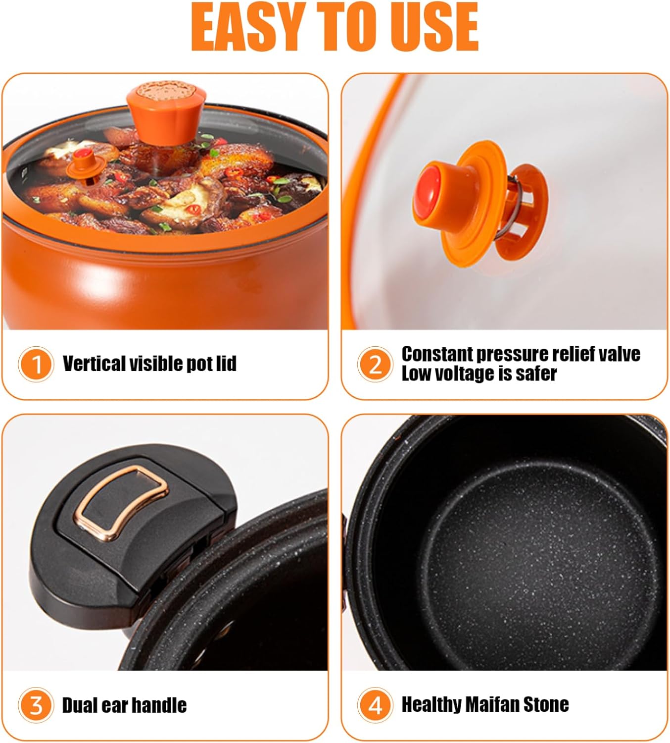 8L Mini Pressure Cooker with Locking Handles, Non-Stick Pumpkin Stockpot with Lid, Fast Heating Pressure Pot for Gas, Induction & Electric Stoves, Orange