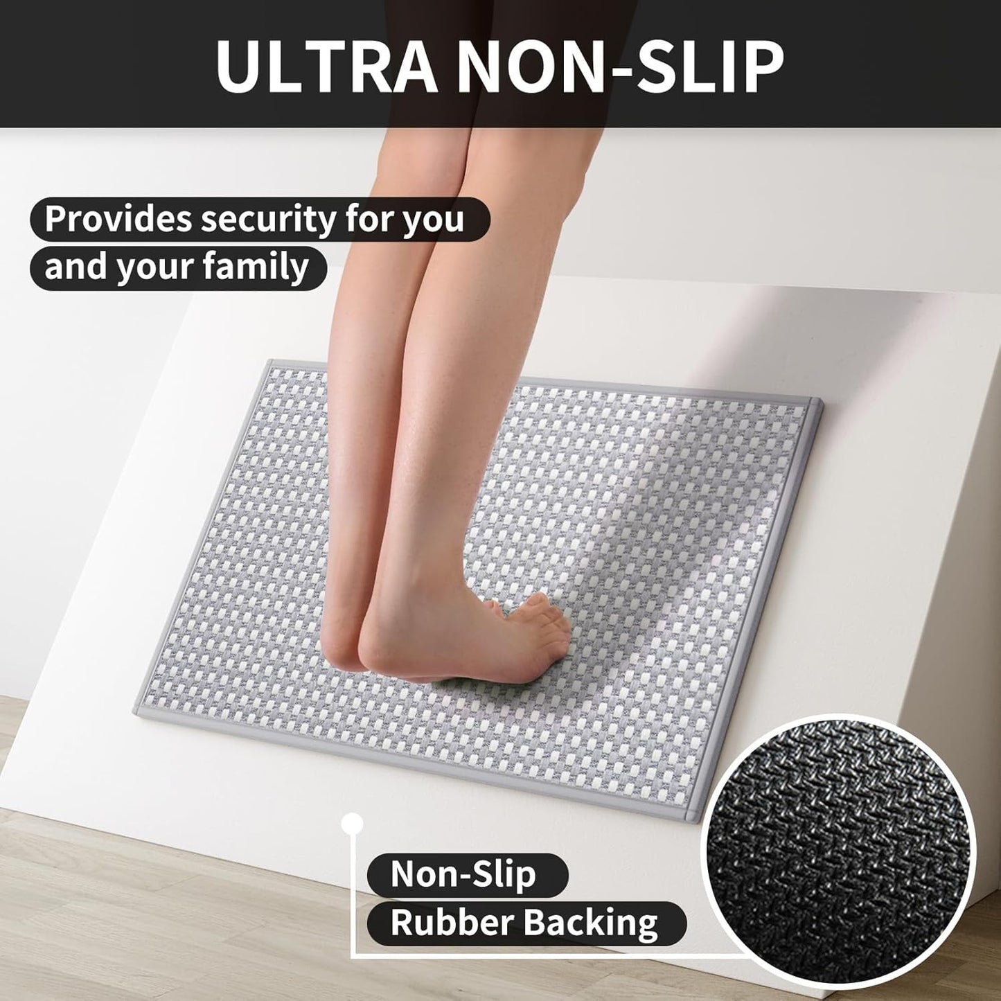 Kitchen Rugs Non Slip Washable, Rubber Backing Soft Chenille Braided Kitchen Mats for Floor, Super Absorbent Kitchen Runner Rug Standing Mat Sink Mat, Easy to Clean, Gray 17"x47"