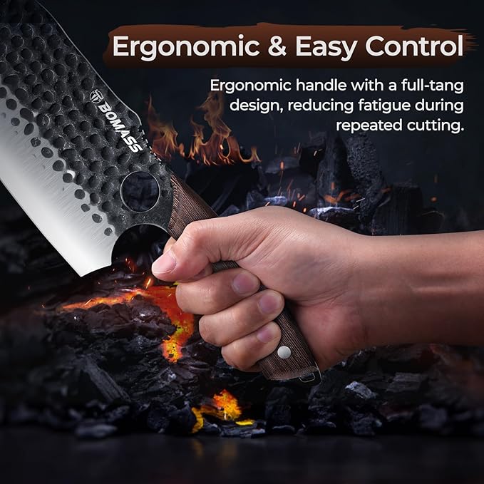 Meat Cleaver Butcher Knife Set of 15PCS, Hand Forged Knives Set for Kitchen, High Carbon Japanese Knife Set with bag & 6 Accessories, Boning Knife for Meat Cutting, Outdoor Cooking BBQ Camping Gift