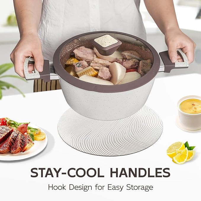 Nonstick Stock Pot with Lid, 4.2 QT Non-toxic Healthy Soup Pot with Stay-Cool Handles, Large Cooking Pot Casserole, PFOA PFAS PTFE Free for Pasta