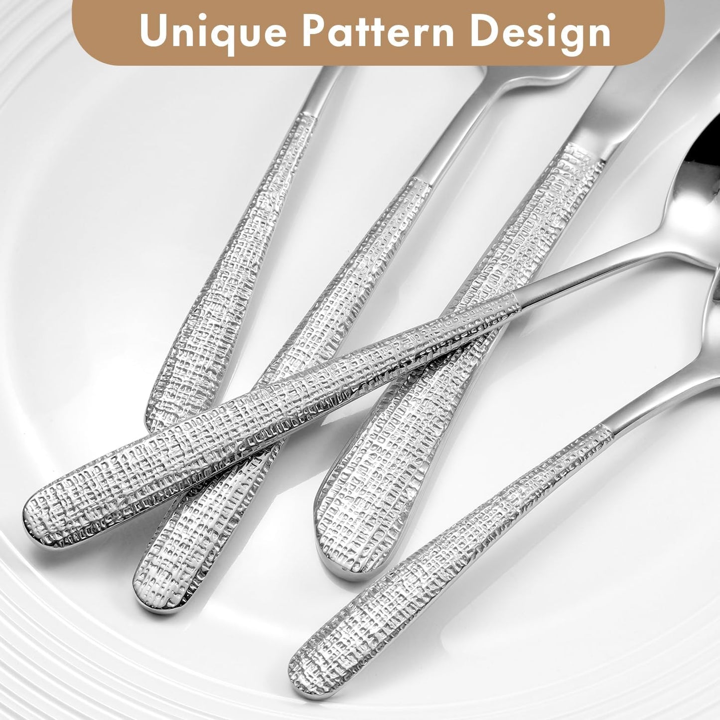 20pcs Silverware Set for 4, 18/10 Stainless Steel Material Flatware Set, High-grade Luxury Unique Texture Cutlery Set, Mirror Polished Utensil Set, Sturdy Durable Spoons and Forks Set, Dishwasher Safe