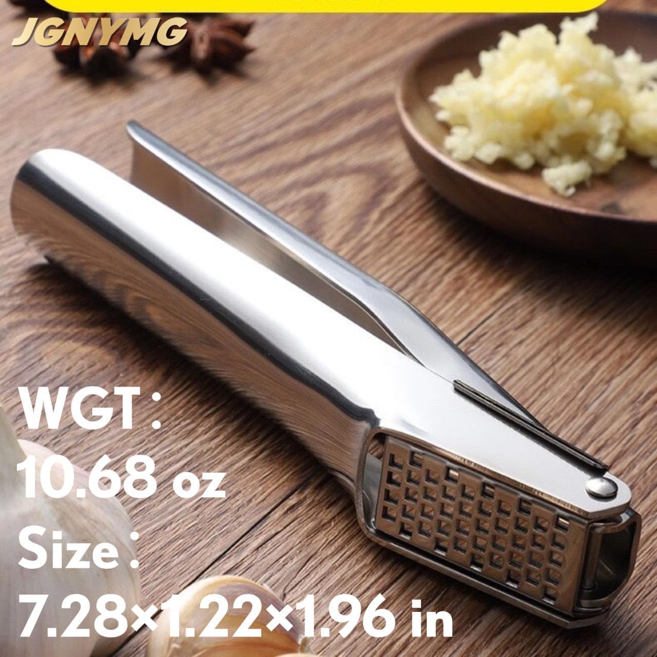 Garlic Press Stainless Steel，Premium Garlic Mincer Tool，Heavy Duty Professional garlic grinder， No Need to Peel Garlic Ginger Crusher，Easy Clean, Dishwasher Safe & Rust-proof