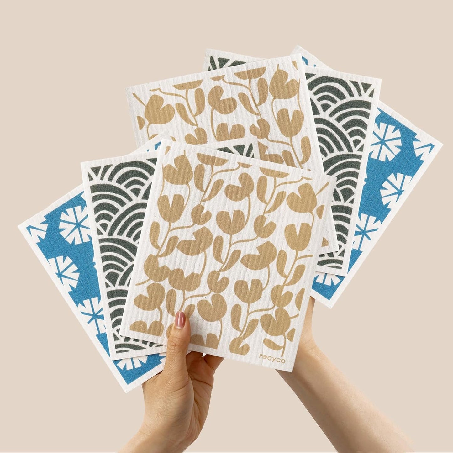 RECYCO Swedish Dishcloths for Kitchen | 6 Pack Wave Washable Dish Rags | Cellulose Reusable Cleaning Paper Towels | Absorbent Counter Dish Cloth Sponge Kitchen Wipes, 8" L x 7" W