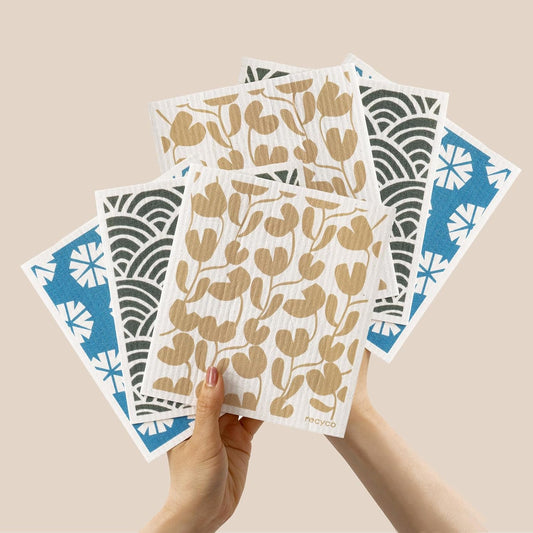 RECYCO Swedish Dishcloths for Kitchen | 6 Pack Wave Washable Dish Rags | Cellulose Reusable Cleaning Paper Towels | Absorbent Counter Dish Cloth Sponge Kitchen Wipes, 8" L x 7" W