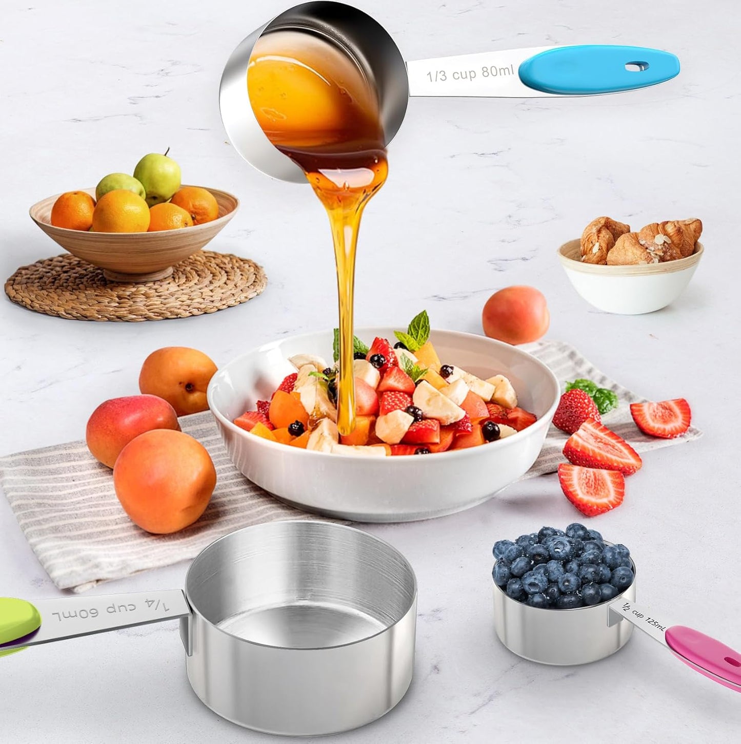 13PCS Magnetic Measuring Cups and Spoons Set - 7 Double-Sided Stainless Steel Magnetic Measuring Spoons & 1 Leveler + 5 Stainless Steel Measuring Cups - Kitchen Baking Tools for Cooking