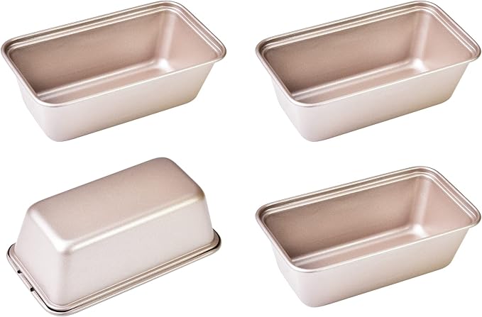 Mini Loaf Pan Set, 4Pcs 5.5-Inch Non-Stick Rectangle Bread and Cake Bakeware for Oven and Instant Pot Baking (Champagne Gold)