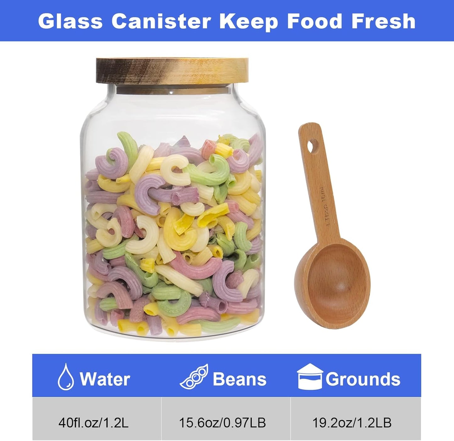 Vacuum Coffee Canister Glass Food Storage Jars With Airtight Lids Borosilicate Glass Coffee Canister Container for Coffee Beans & Grounds Tea Sugar Spices Kitchen (1200ml/40oz -1 pack-with spoon)