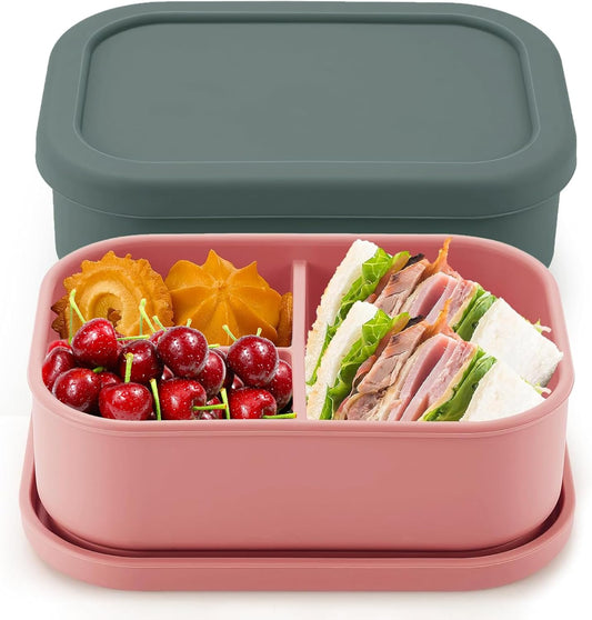 superplanet™ 2 Pcs 24 oz silicone food containers, reusable lunch and fruit boxes, BPA-free, Microwave and freezer safe, suitable for school, work, and travel