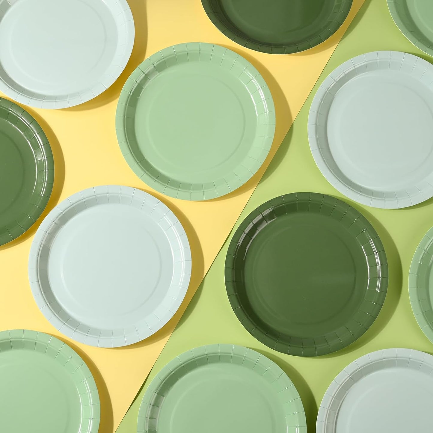 24 Sage Green Paper Plates Gradient Green Party Plates 9 Inch Disposable Round Dinner Plates for Christmas Birthday Wedding Baby Bridal Shower Party Supplies