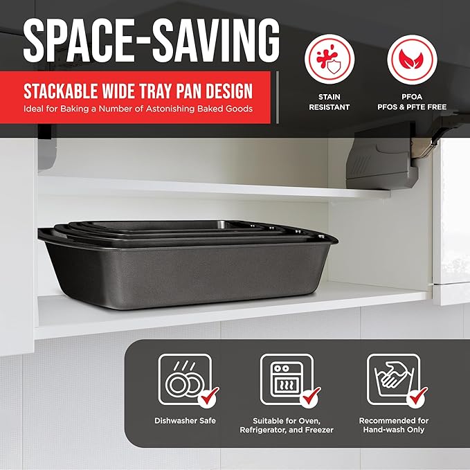 Loaf Pan Set 4-Piece - Deluxe Nonstick Carbon Steel Bakeware for Perfect Bread and Cakes – Dishwasher Safe, Premium Pans for Home Baking