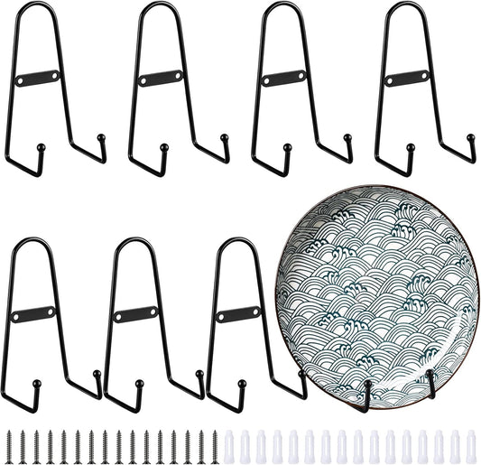 Kathfly 8 Pcs 6 Inch Metal Wall Mount Plate Display Stands Medium Black Easel Plate Hangers Vertical Stand Holders Picture Frame Stand Rack for Decorative Book Platter Arts