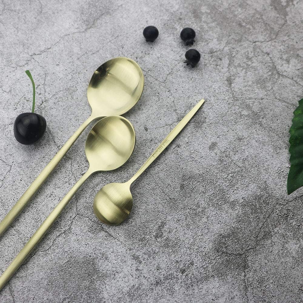 JASHII Flatware Silverware Set Stainless Steel Satin Finish Cutlery Set Service for 6, 30-Piece Spoons And Forks Kitchen Utensil Set, Dishwasher Safe (Matte Champagne gold)