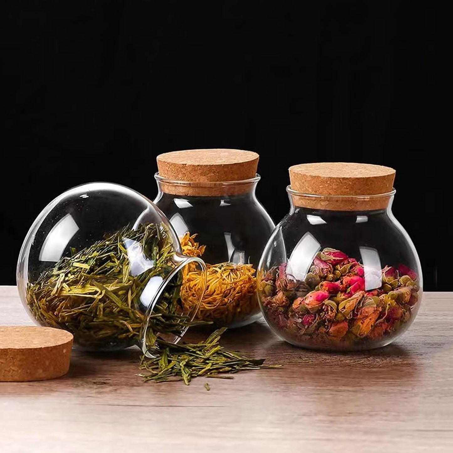 Set of 2 round glass jars with cork lid – 17oz wedding candy jar kitchen Storage jar, perfect for tea, biscuits, cereals, flour, beans, spices, coffee beans etc (2PCS)