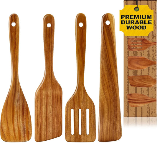 Best Acacia Wood Spatula for Cooking Non Toxic Wooden Kitchen Utensil Set Flat Slotted Turner Spatulas Spoon Scraper Spurtles Kitchen Tools Nonstick Bamboo Cooking Utensils Thin Egg Flipper Spatula
