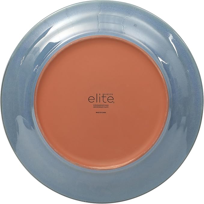 Gibson Elite Terranea 12 Piece Dishes Reactive Glaze Plates and Bowls Terracotta Dinnerware Set - Service for 4 - Blue