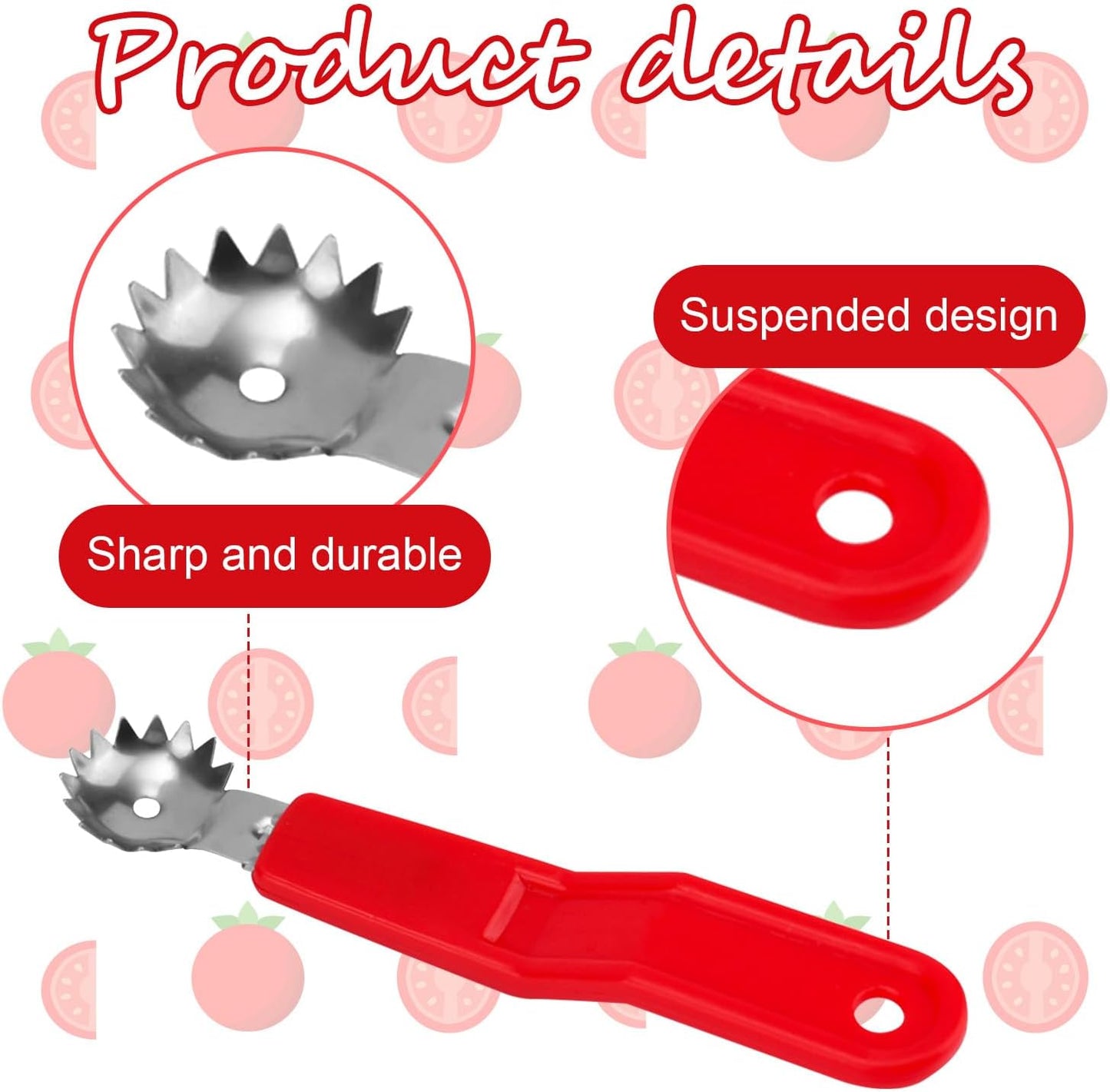 12pcs Stainless Steel Strawberry Hullers, Tomato Corer & Fruit Stem Remover Kitchen Tools for Effortless Fruit & Vegetable Prep (Red)
