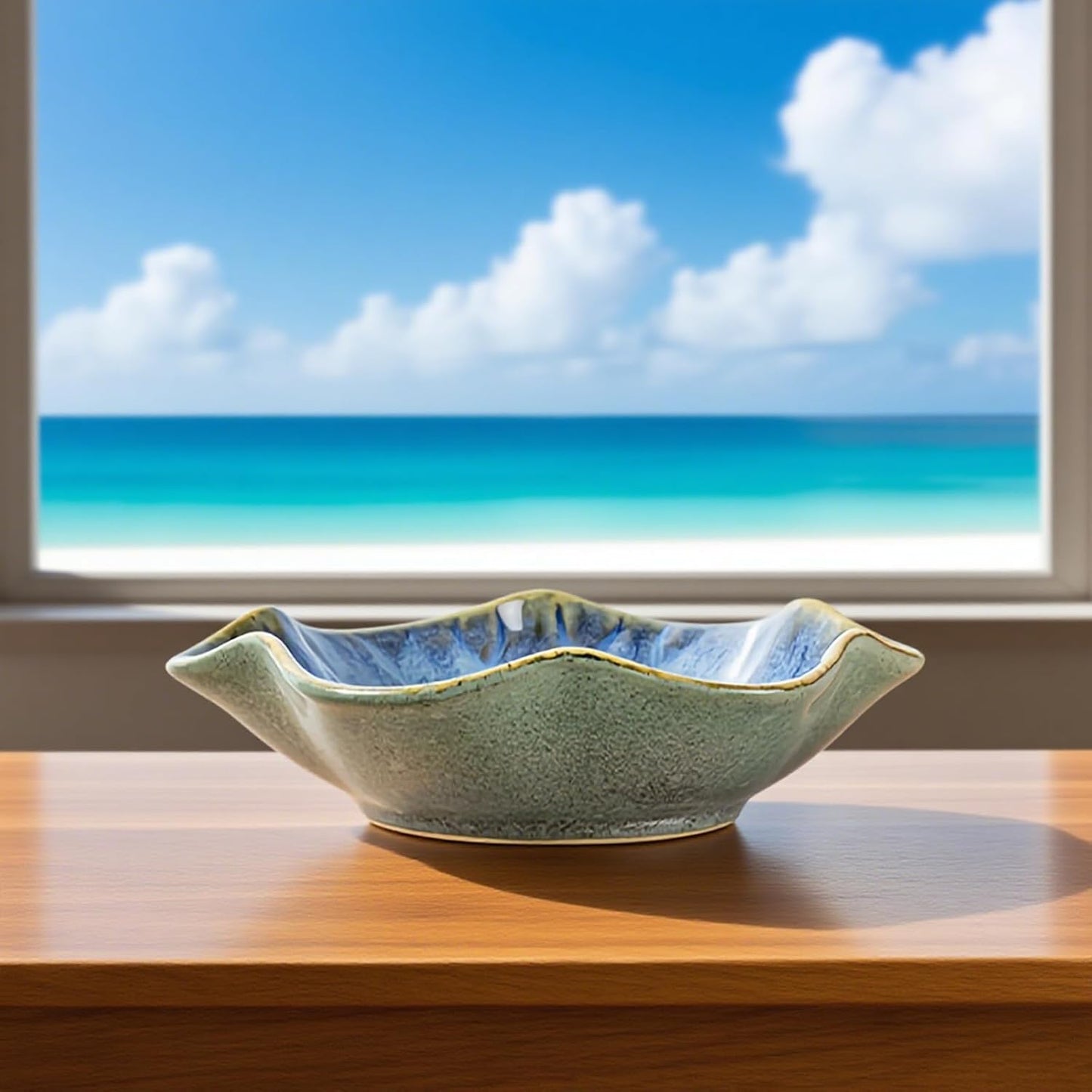 2Pcs Ceramic Jewelry Dish - Lotus Leaf Shape, for Ring Holder Necklace Small Key, Suitable for Mother Friend Sister, Gifts for Women, Cute Plate Trinket Tray, Home Decor (Light Blue & Blue)