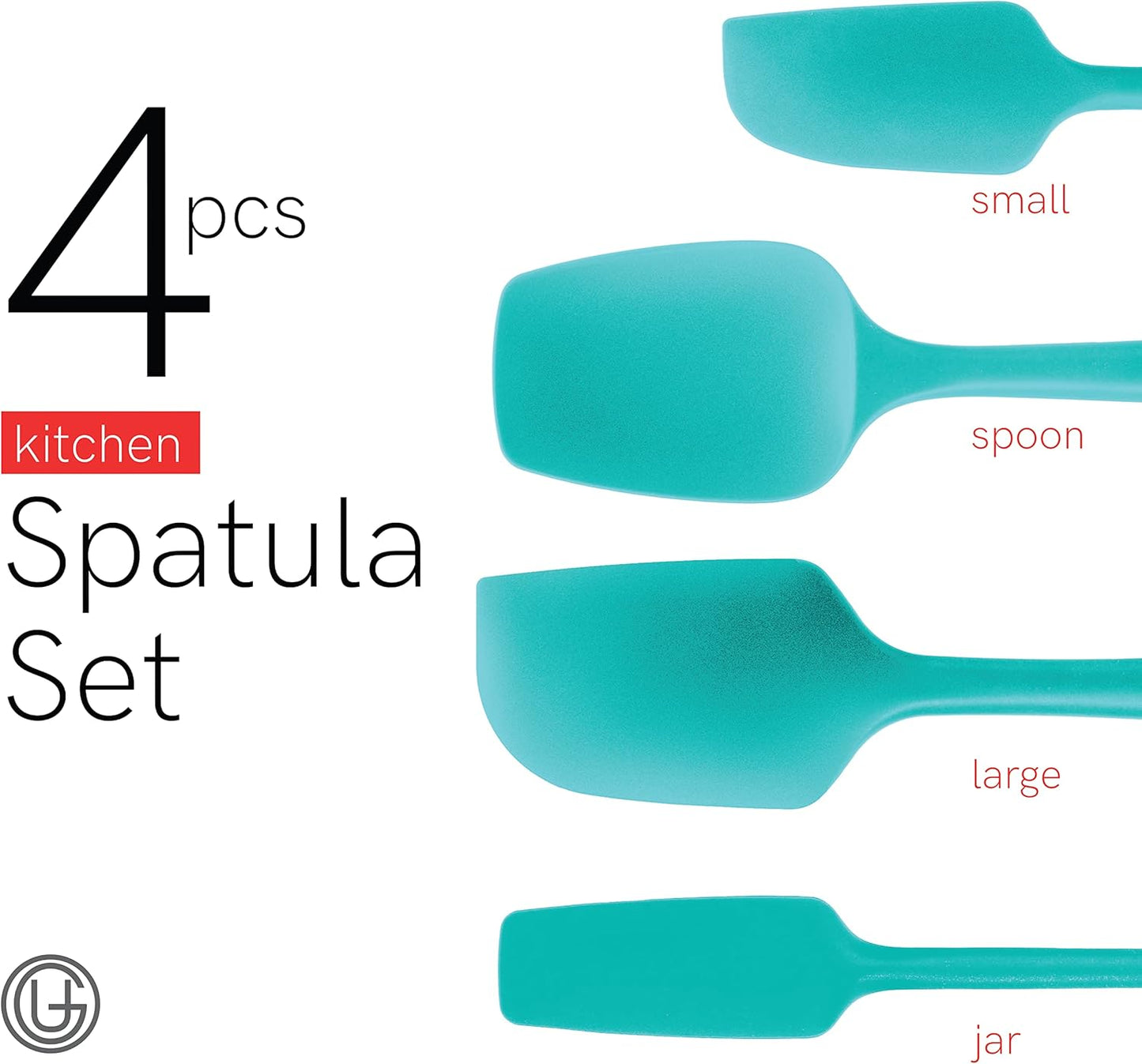 UpGood Silicone Spatula Set 600°F - High Heat Resistant Nonstick, Small and Large Kitchen Spatulas - Flexible BPA Free Professional Grade Cookware - Utensils for Cooking, Baking, Mixing(4 Pcs, Teal)