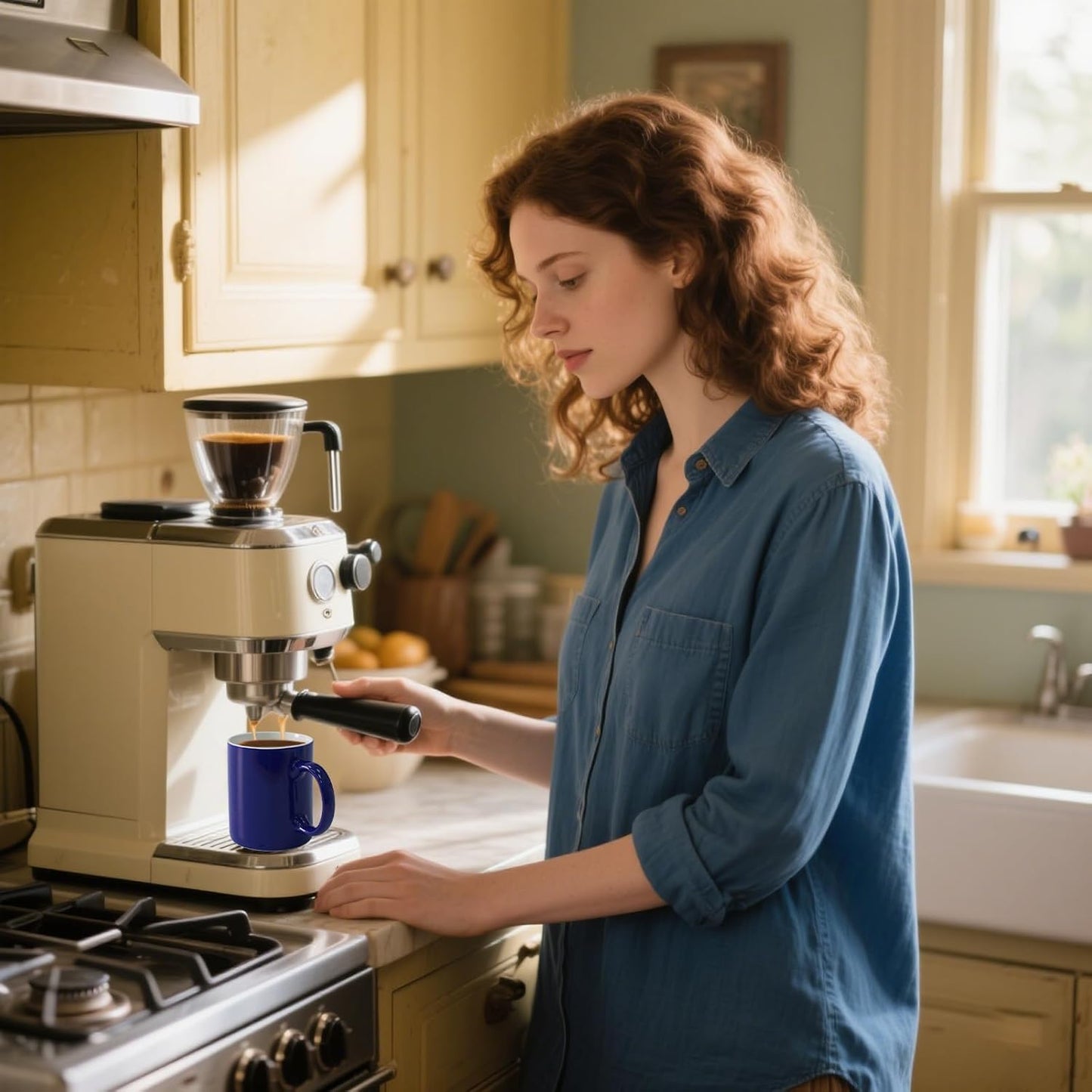 12 oz Cup (4pcs), Plain Gloss Blue Ceramic Coffee Mug for Milk Tea, Set of 4