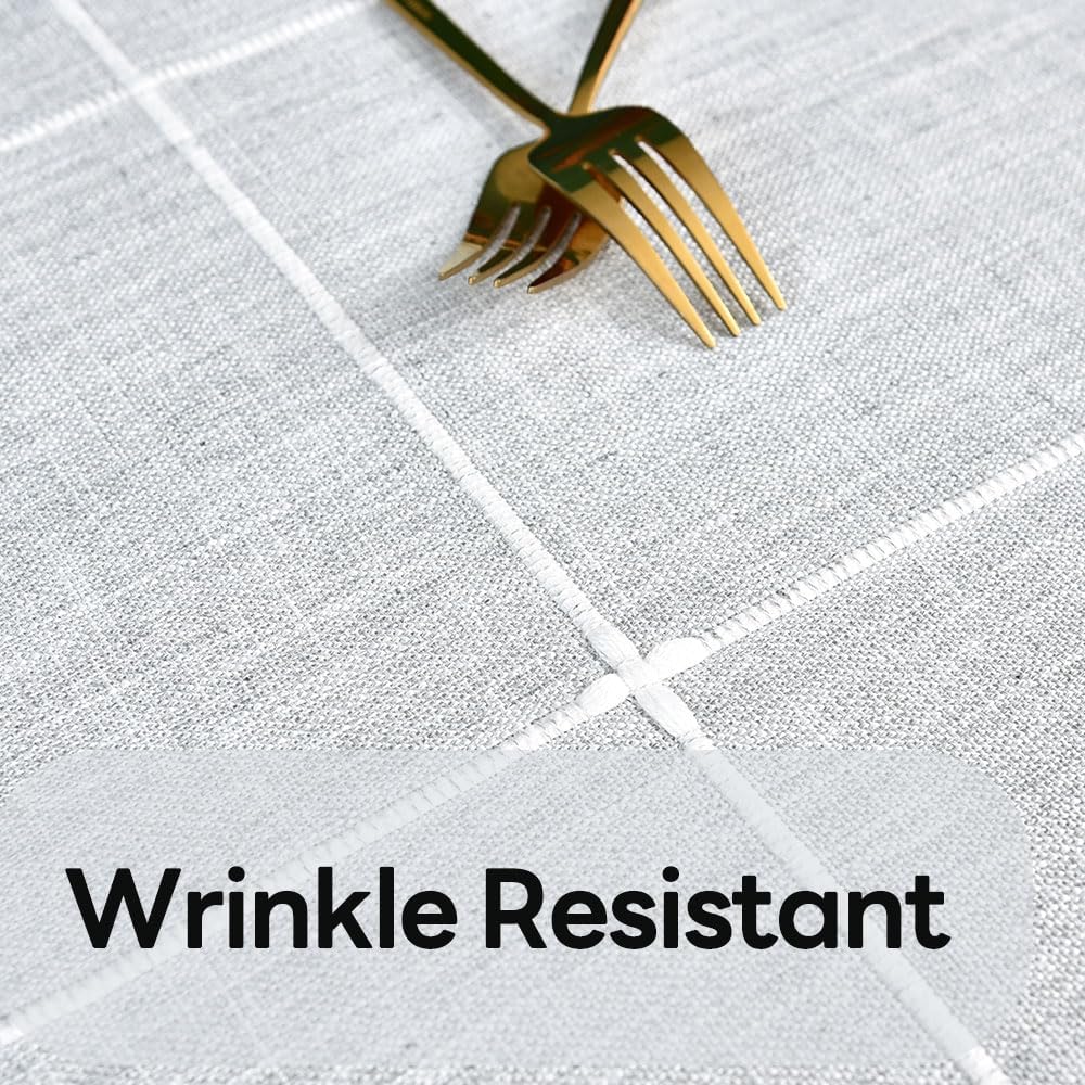 Farmhouse Table Cloth for Rectangle Tables Gray Plaid Boho Tablecloth Heavy Duty Cotton Linen Blend Washable & Wrinkle Resistant Rustic Table Cover for Outdoor Kitchen Dining (52x98 Inch)