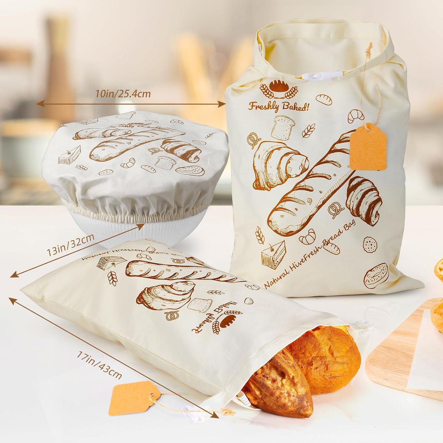 2 Pack Beeswax Bread Bags Reusable Sourdough - for Homemade Removable Wax Liner Large Washable Cotton Linen Food Storage, Plastic Free Eco Friendly Compostable, Bento & Camping Ready XL 17x13 Inch