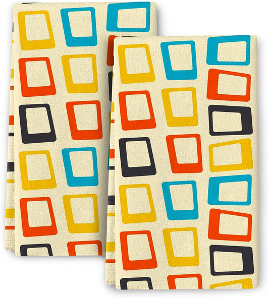 Cukemip Mid Century Modern Kitchen Towel Decorative Set of 2, Absorbent Retro Dish Towels Teal Towels for Kitchen Bar Baking Drying Cleaning,Housewarming Gifts for Women