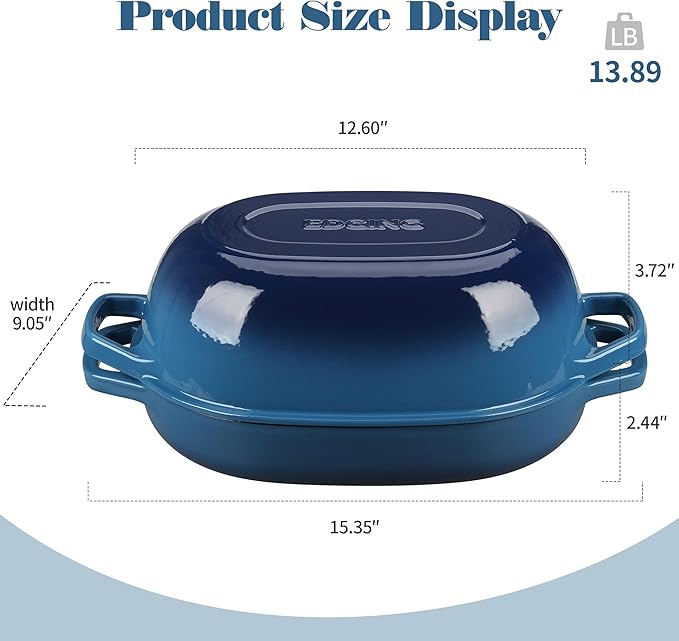 Enameled Cast Iron Oval Dutch Oven Pot with Lid, Dutch Oven for Sourdough Bread Baking, Oval Bread Pan, 7qt, Lake Blue