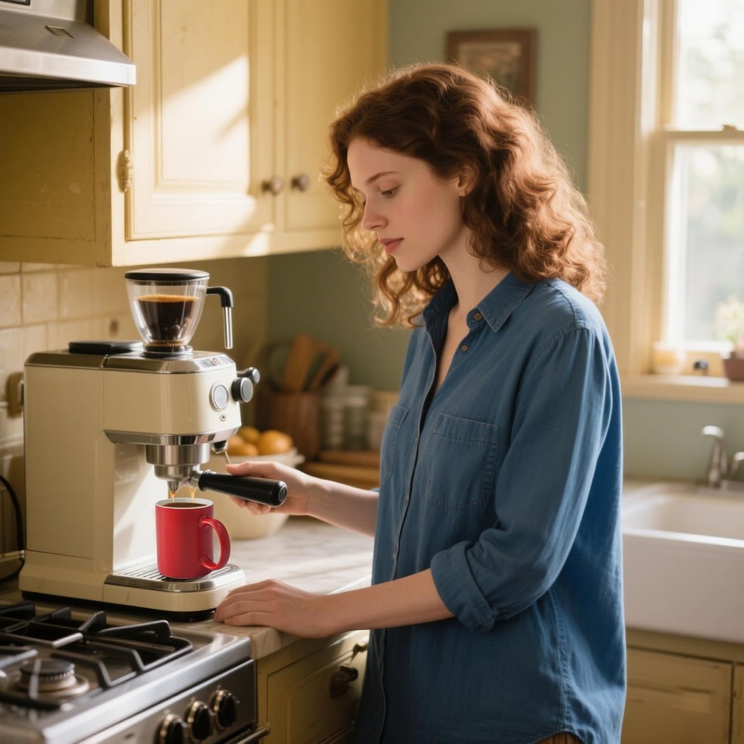 12 oz Cup (4pcs), Red Ceramic Coffee Mug for Milk Tea, Set of 4