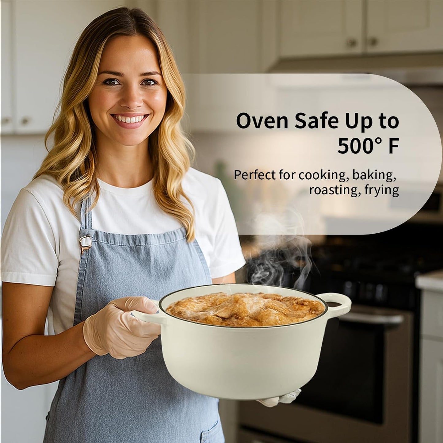 Enameled Cast Iron Dutch Oven Pot with Lid, 5.7 Quart Dutch Oven for Bread Baking, Oven Safe up to 500° F, Suitable for Bread Baking, Braising, Roasting, Stews, White