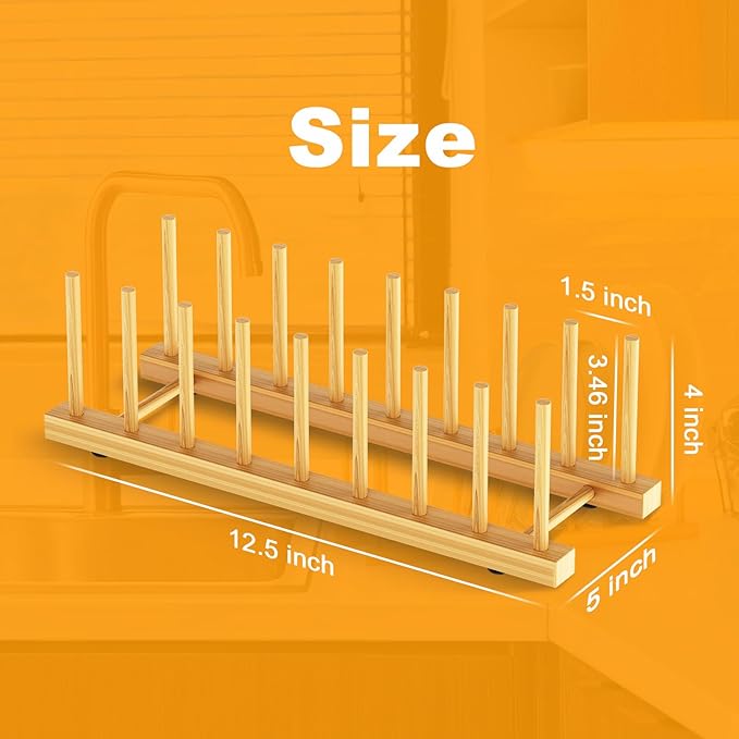 Bamboo Dish Drying Rack for Kitchen Organizer-Sturdy Plate Rack Organizer with Natural Bamboo, Dish Rack Holds Plates, Cups & Cutting Boards-Dish Drying Rack for Countertop & Cabinets（2 Pack）