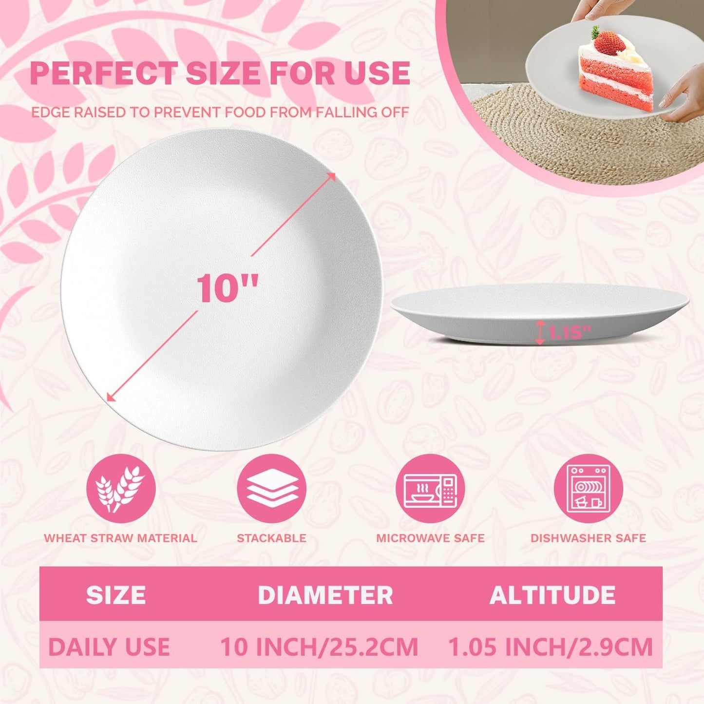 Homienly Wheat Straw Dinner Plates 10 inch, Unbreakable Plates Set, Alternative to Plastic Plates Reusable, Microwave and Dishwasher Safe Plate for Kitchen, Camping, Salad - White