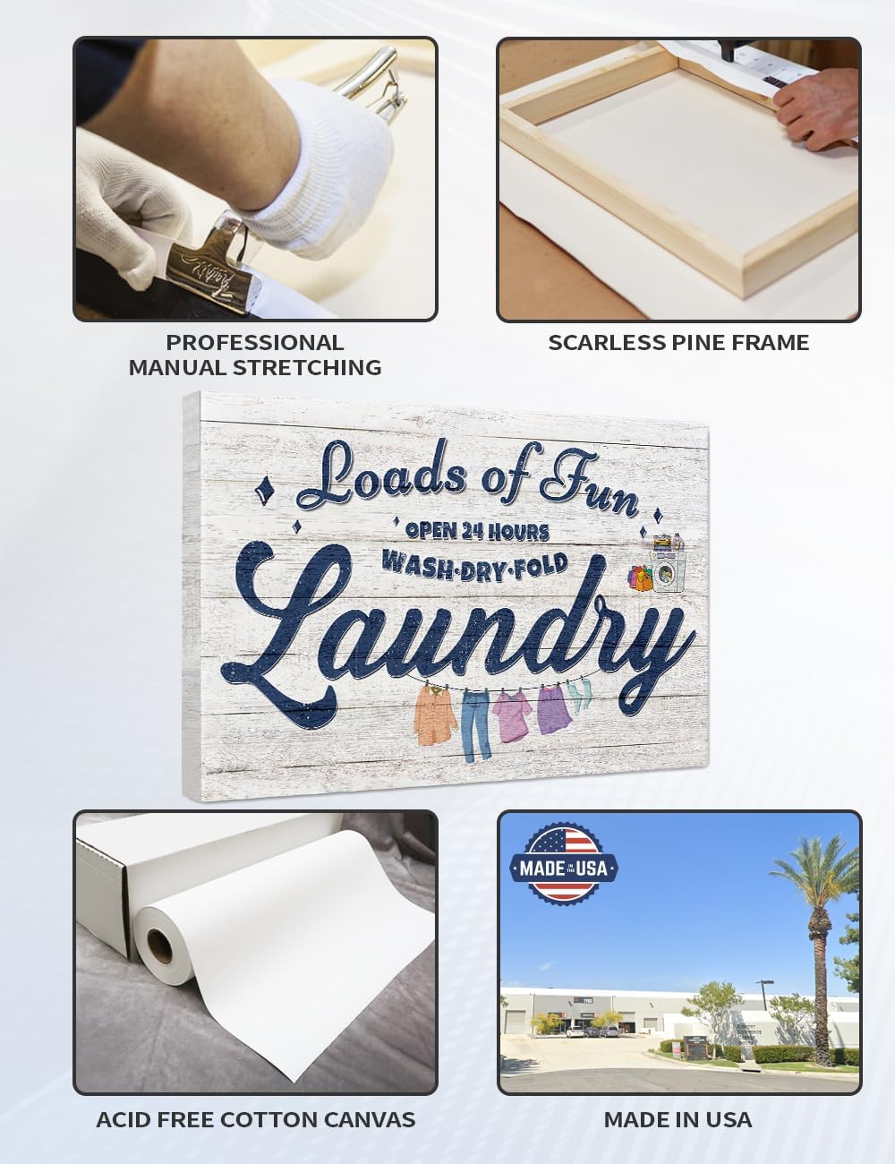 IPIC - Cute Laundry Room Decor, Large Rustic Wall Art Print on Acid-Free Cotton Canvas for Family Laundry Room, Rustic Farmhouse Style Wall Decor for Home, Made in USA