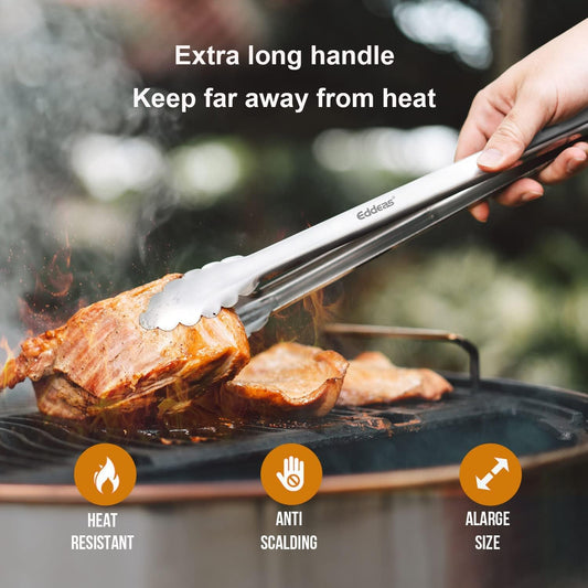 Grill Tongs, Bbq tongs - 12" and 17 Inch Extra Long Kitchen Tong, Heat Resistant 600 Degrees Stainless Steel tongs, Metal Locking Tong for Cooking, Grilling, Outdoor Barbecue, Set of 2
