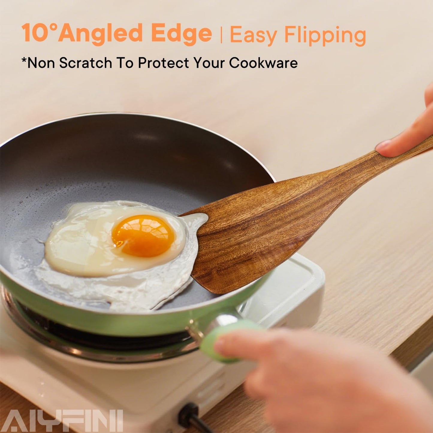 Non-Toxic Wooden Utensils for Cooking - Natural Acacia & Glue-Free,15.4" Large Spatula Set, Long Handle for Scald-Resistant, Wood Kitchen Spoons/Chopsticks/Holder, for Non Stick Frying Pans by ALYFINI