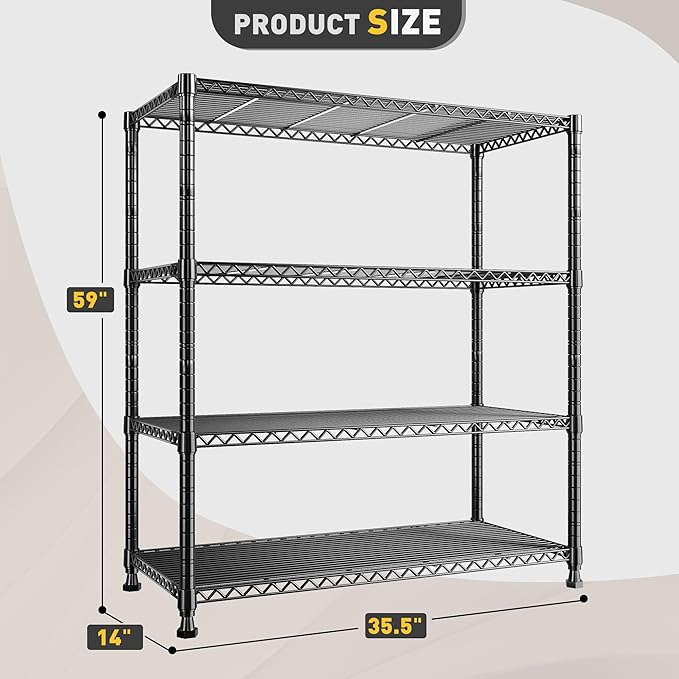 REIBII Wire Shelving Storage Shelves Metal Shelves Heavy Duty Shelving Adjustable Garage Storage Wire Shelf Pantry Shelves for Bedroom Kitchen Rack 35.5''W x 14''D x 59''H