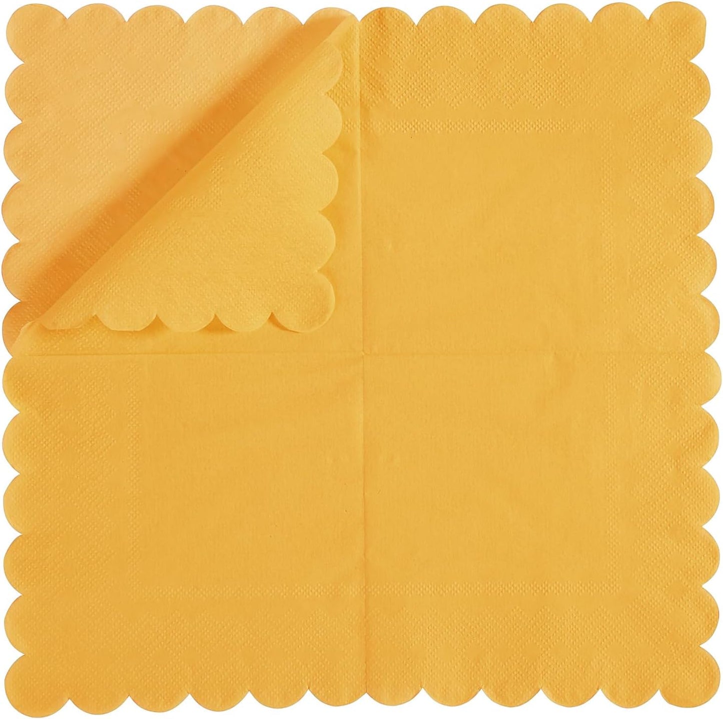 100 Pack Cocktail Napkin 2-Ply Scalloped Edged Dessert Napkins Folded 5 x 5 Inches Disposable Napkins for Dinner Wedding Birthday Party Bridal Anniversary Reception Event (Yellow)