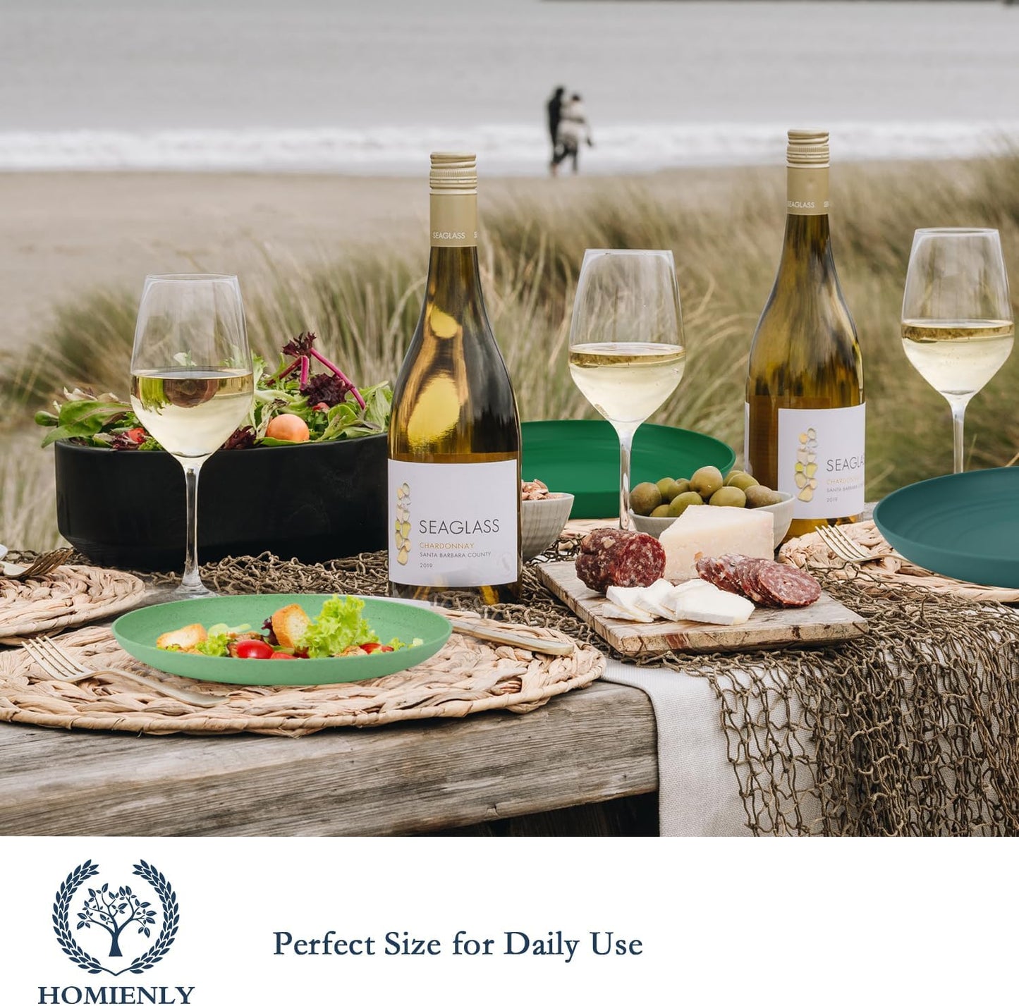 Homienly Dessert & Salad Set - Unbreakable Wheat Straw Plates, 8-10 inch, Reusable (Green Series)