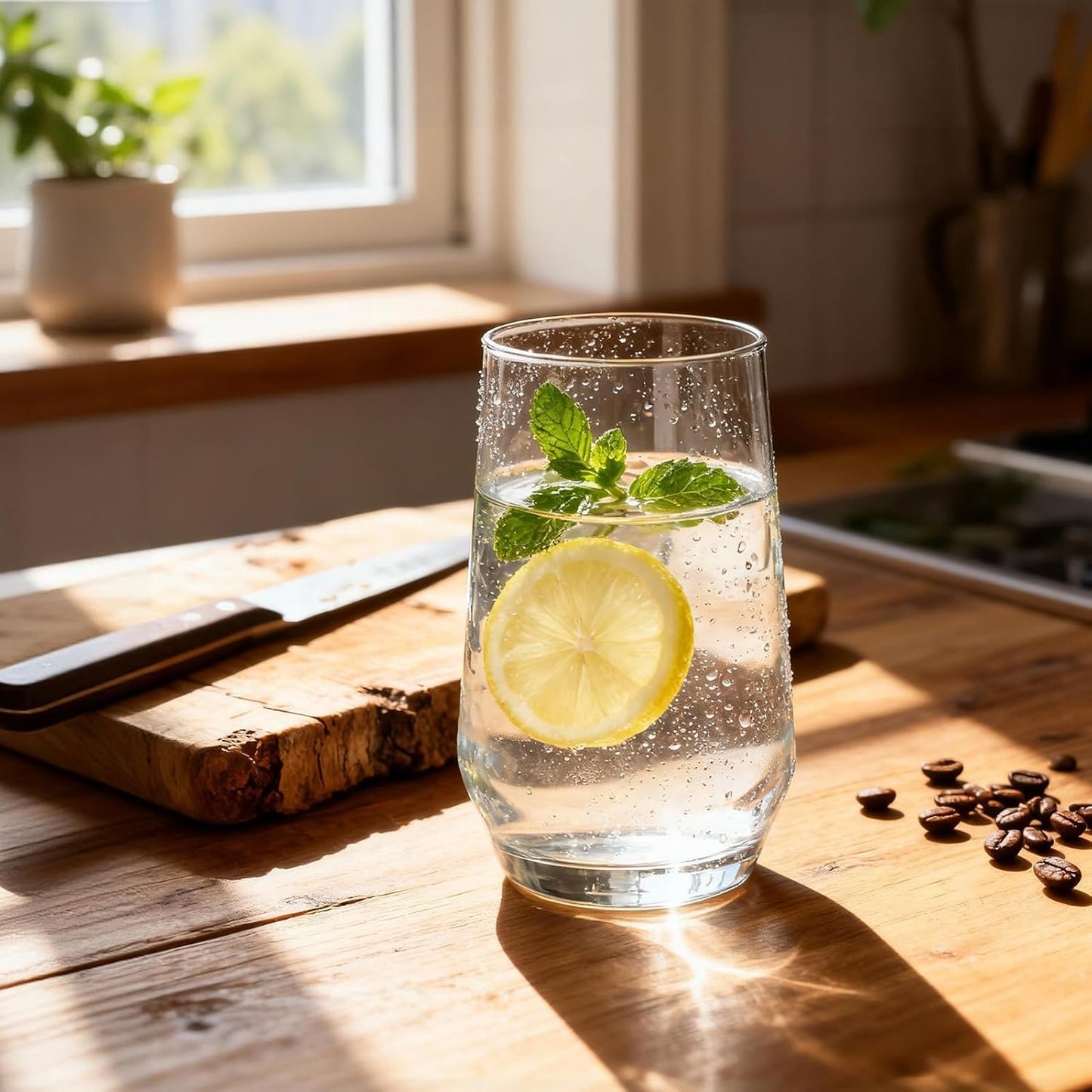 Drinking Glasses Set of 6, 16.4oz Highball Glasses, Crystal Clear Tall Glass Cups for Cocktail, Juice, Iced Tea, Mojito and Smoothies, Clear Glassware Set
