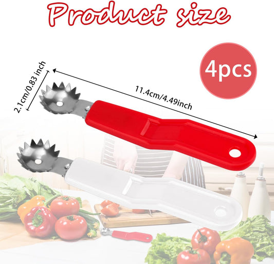 4pcs Stainless Steel Strawberry Hullers, Tomato Corer Tool Fruit & Vegetable Stem Remover with Sharp Teeth Kitchen Tool for Strawberries Tomatoes & Cherries (White, Red)