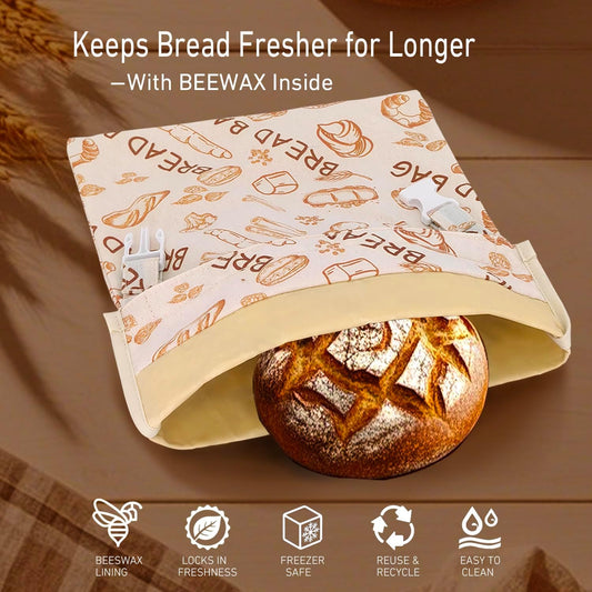 2 Pack Reusable Beeswax Food Wraps Bread Bags for Homemade Breads Loaf, Food Storage Containers, Organic Cotton XL Sourdough Beeswax Bread Bag Supplies Sandwich Wrapper, Sustainable, Fresh Keeping