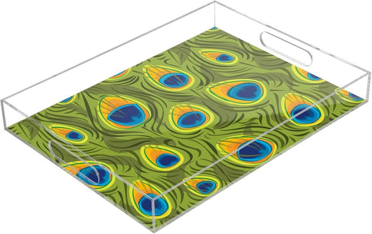 Acrylic Serving Tray with Handles Spill Proof Kitchen Storage Tray Clear Decorative Tray Makeup Drawer Organizer Storage Tray for Bathroom Living Room Ottoman 15.7x11.8Inches