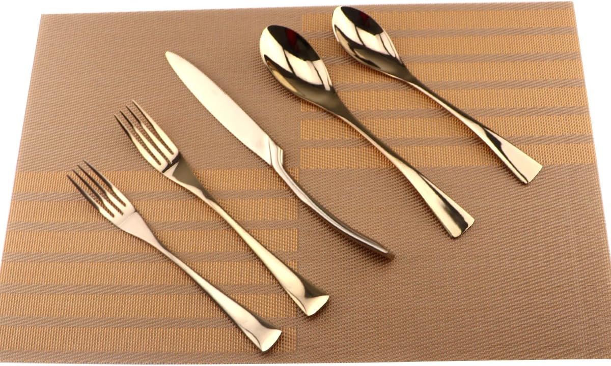 Cutlery Set Rose Gold, 5 Piece Rose Gold Plated Stainless Steel Silverware Flatware Sets, Service for 1