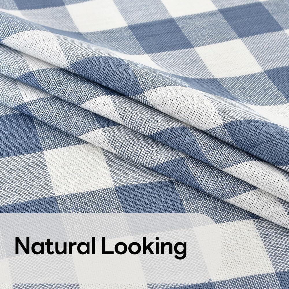 Gingham Round Tablecloth Table Cloth Heavy Duty Cotton Checkered Table Cloth Round Cover for Dining Room(R-Blue, 53 inch Diameter)