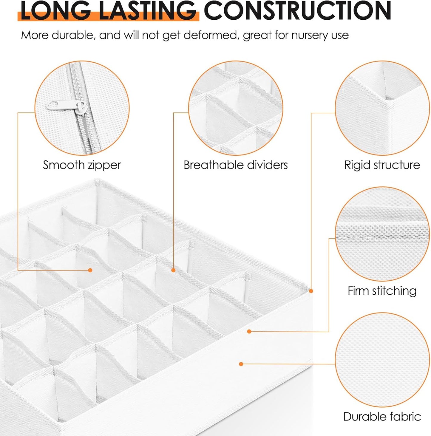 Drawer Organizer Clothes, 8 Pack Dresser Organizer Bins for Baby Clothes, Underwear Sock, Fabric Closet Organization and Storage Dividers for Nursery Bedroom (96 Compartments, White)